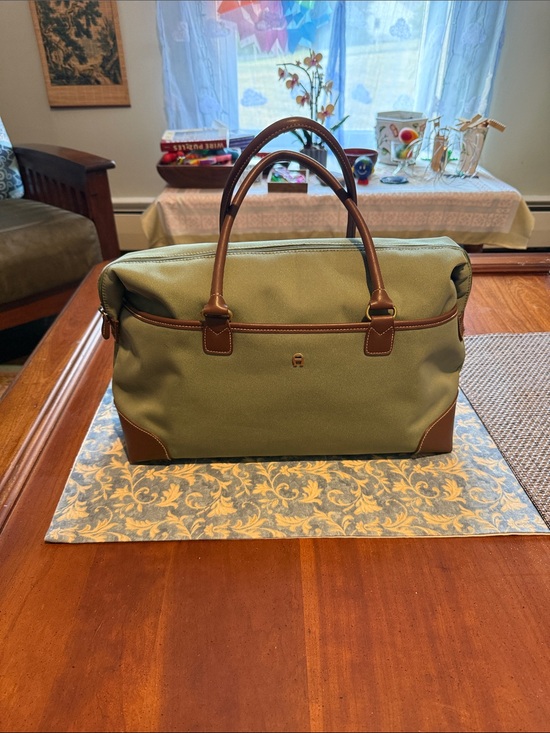 Etienne Aigner Handbags - Etienne Aigner Olive Green Canvas Weekender Bag with Brown Trim - vintage